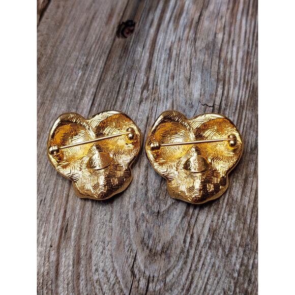 2 Vintage Joan Rivers Rhinestone Pansy Flower Guilloche Enamel Brooches - Picture 6 of 8